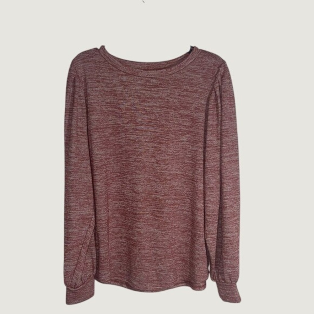 Banana Republic Luxespun Puff Sleeve Top Size Med Burgundy Soft Knit Long Sleeve
